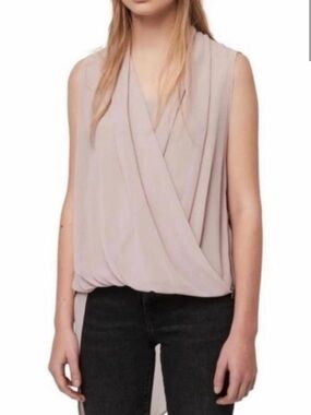 All Saints Draped Sleeveless V-Neck Camisole - Blush Pink